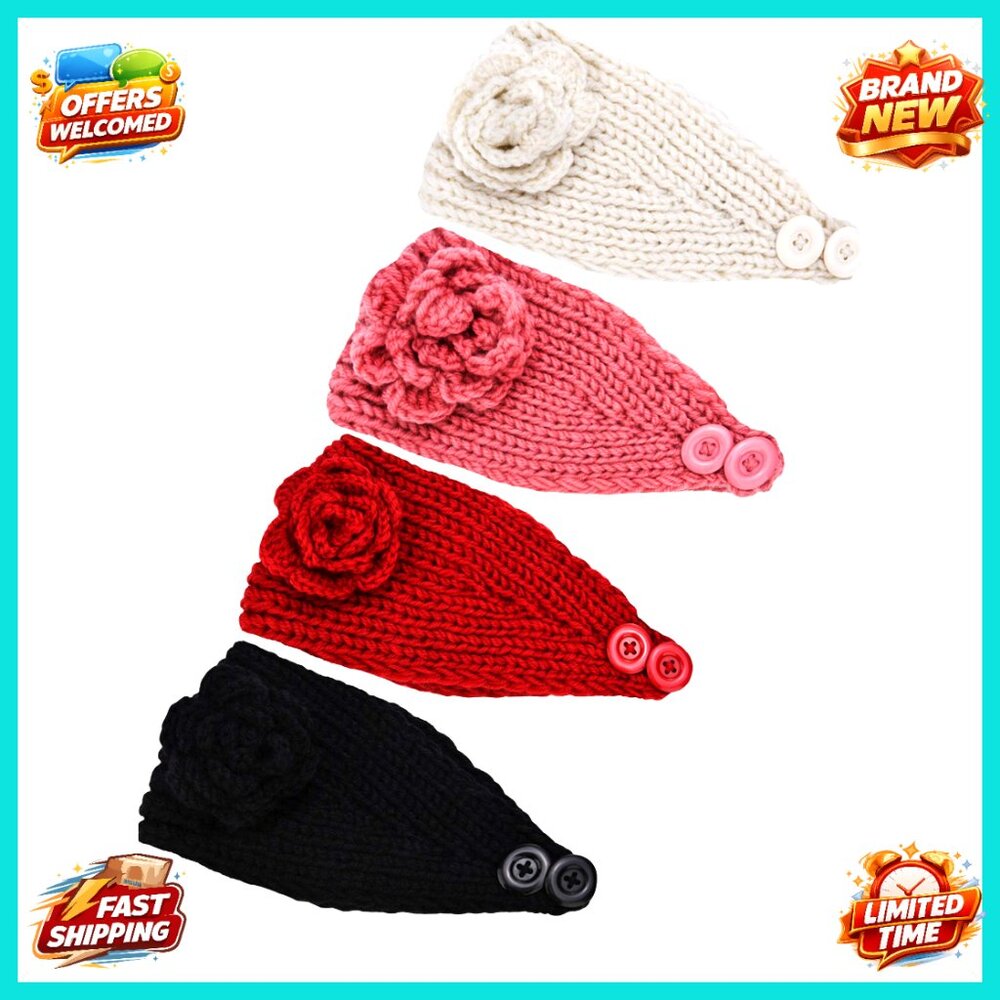 Chunky Knit Headbands Winter Ear Warmers Set of 4 Crochet Head Wraps